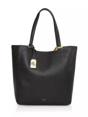 Ralph Lauren Large Acadia Black Leather Tote & Cosmetic Bag